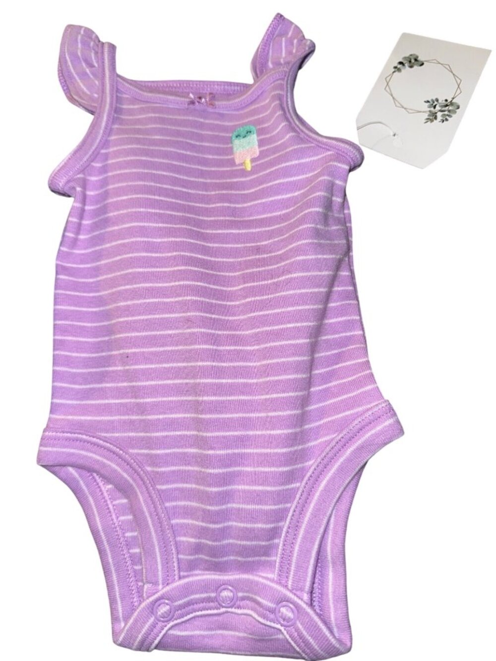 Carters Newborn Purple Striped Bodysuit & Denim Bloomers Outfit Set - Picture 3 of 4